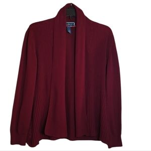 Karen Scott Burgundy Open Shawl Collar Cardigan Sweater Sz Medium